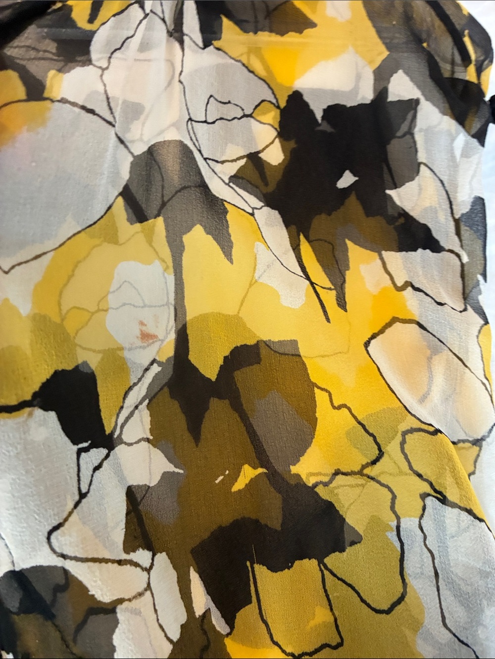 DVF, Diane Von Furstenberg Yellow Black White Silk Floral Button-Front Shirt - Picture 5 of 9